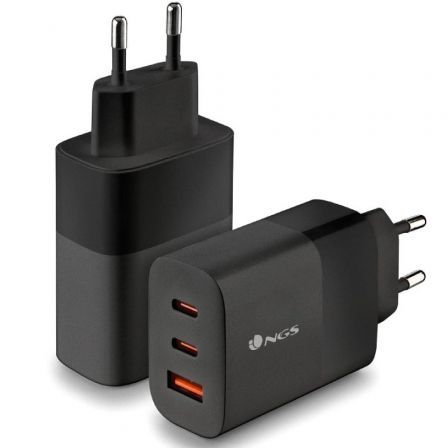 NGS BUD65W Cargador de Pared GaN 65W con 2 USB-C y 1 USB-A, Negro